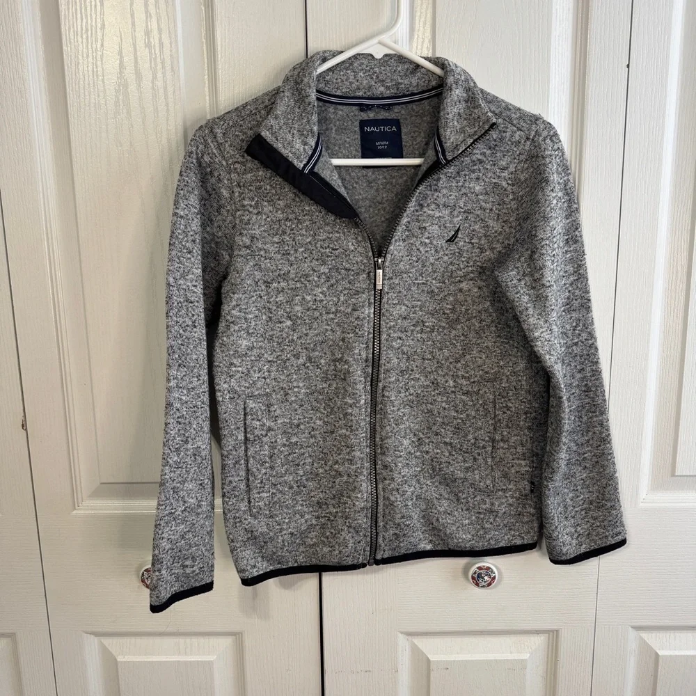 Nautica gray full zip embroidered logo jacket size‎ medium 10-12